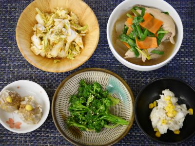 里芋サラダとブロッコリーのお浸し