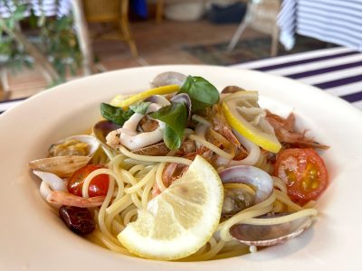 マリオディマーレでフルーツサラダとレモンペペロンチーノ食べた！／広島県廿日市