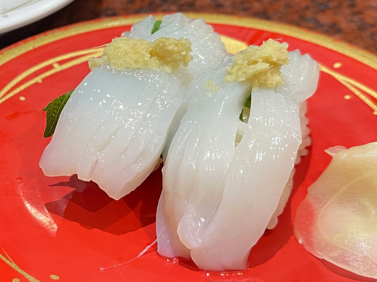 回転寿司「ちょいす」で真だち(白子)軍艦、真いか山わさび握り、ほたて握り食べたよ！北海道静内
