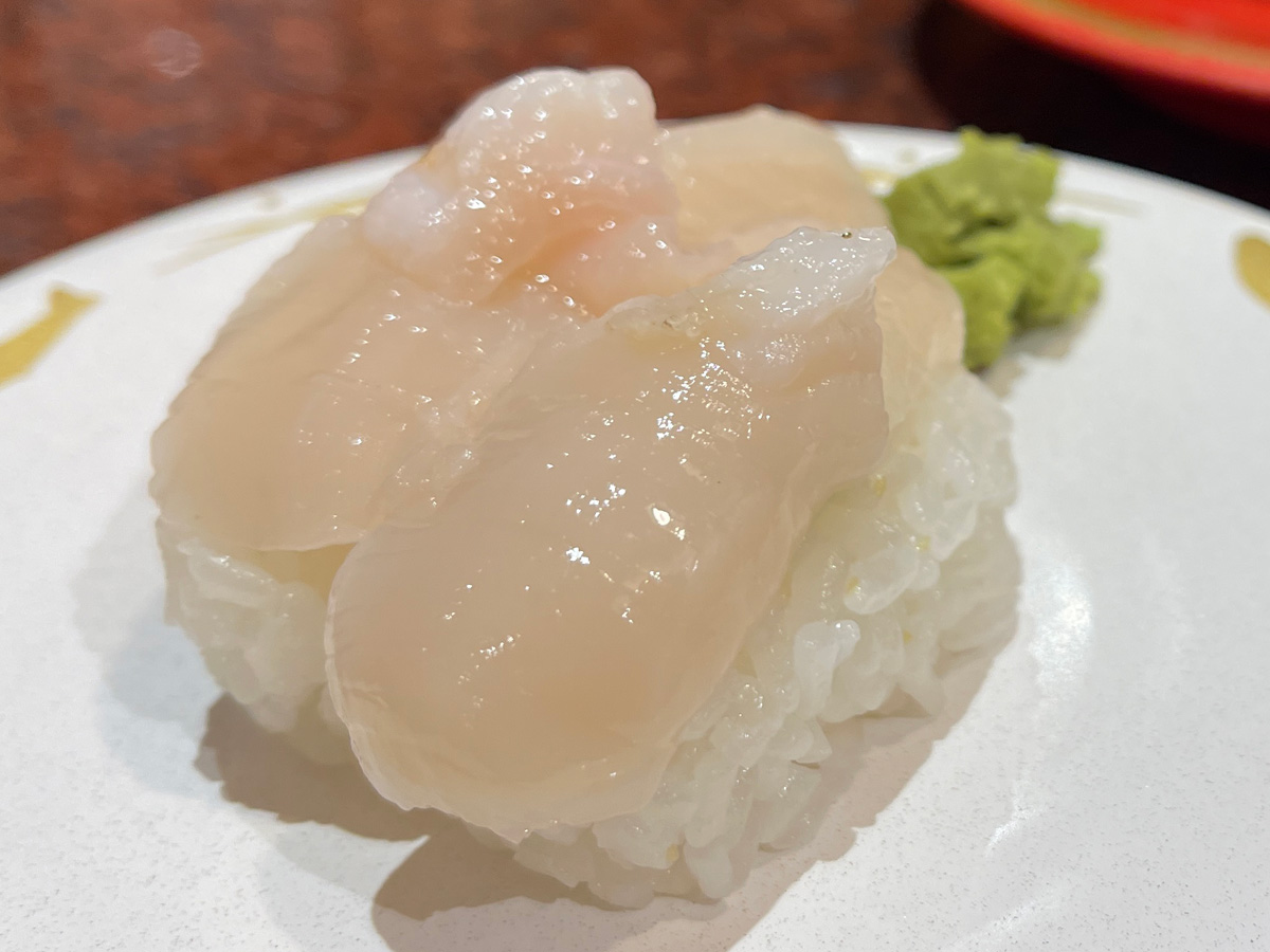 回転寿司「ちょいす」で真だち(白子)軍艦、真いか山わさび握り、ほたて握り食べたよ！北海道静内