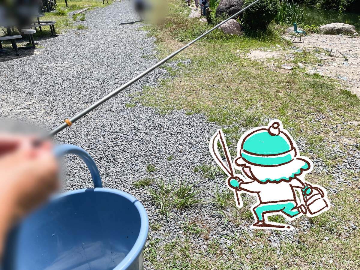 「湯来つり堀」で釣った"鮎"を焼いてもらって、おにぎりと食べたよ!/広島県湯来町