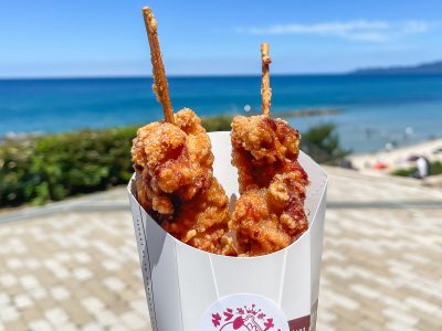 道の駅「キララ多伎」で唐揚げと海鮮たこやき(たこ・ホタテ・えび)食べた！／島根県出雲市