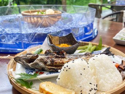 霧島水神郷「みたらしの滝」で、そうめん流しとマスの塩焼き膳食べたよ！／鹿児島県霧島市