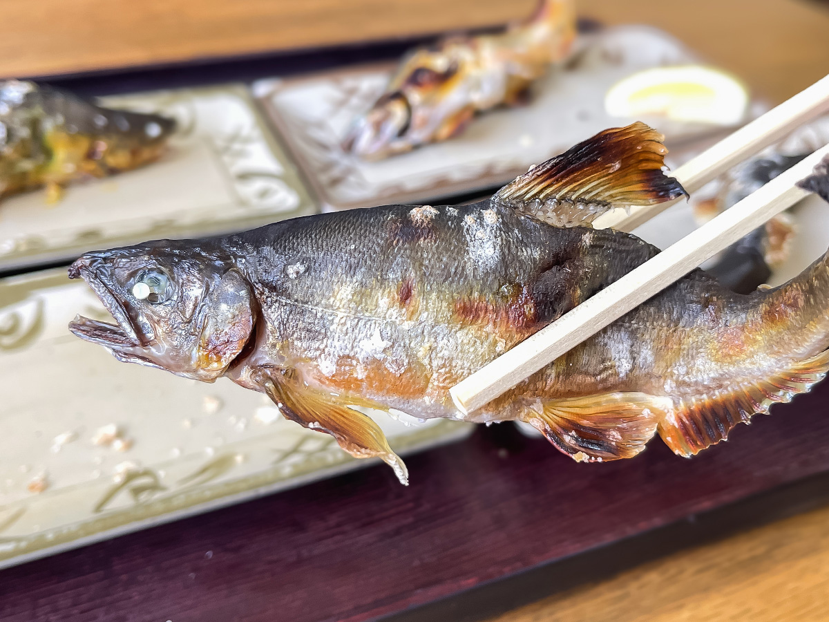「湯来つり堀」で釣った”鮎”を塩焼き・唐揚げにしてもらって食べた!/広島県湯来町
