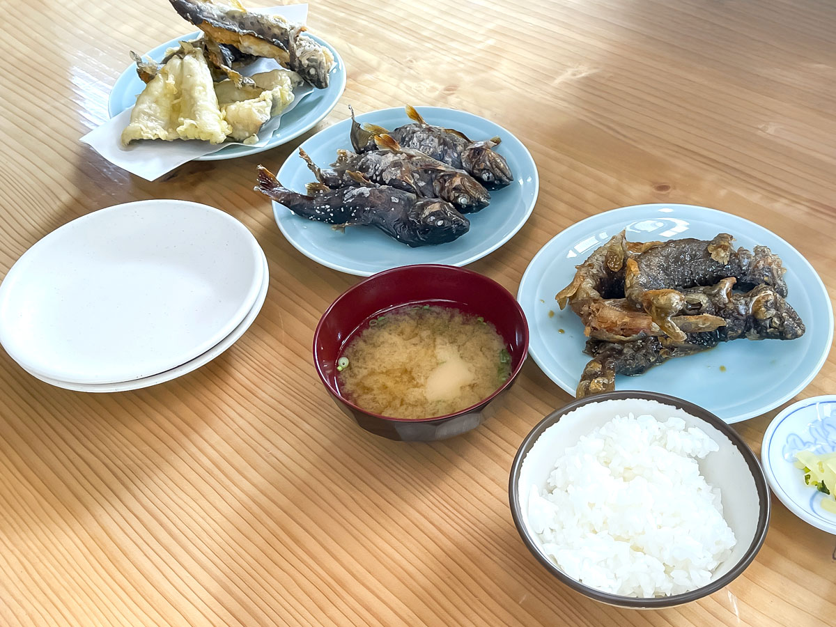 つり堀亭「にしむら」で渓流魚アマゴとイワナ釣って料理にしてもらったよ/広島県吉和