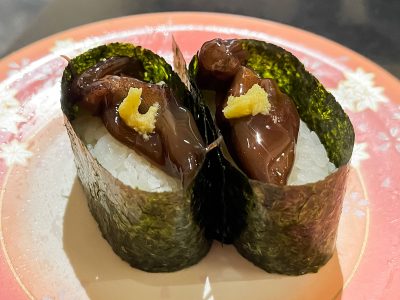 「廻る富山湾 すし玉」で白えび、サクラマス、ほたるいか沖漬け軍艦・もんごうイカ天ぷら食べた／富山駅店