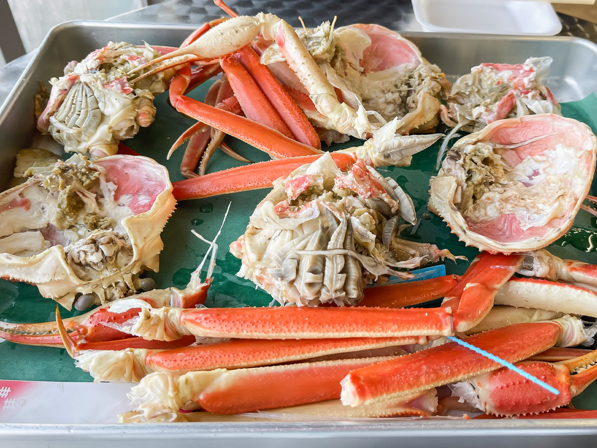「金沢港いきいき魚市」で、茹で加納カニとガス海老の刺身食べたよ！／石川県金沢市
