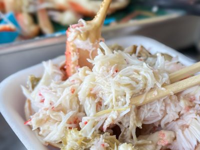 「金沢港いきいき魚市」で、茹で加能ガニとガス海老の刺身食べたよ！／石川県金沢市